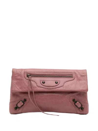 Pre-owned Balenciaga 2005-2025 Lambskin Motocross Classic Envelope Clutch Bag In Pink