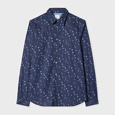Ps By Paul Smith Tailored-fit Navy 'dice' Print Shirt Blue In Blue