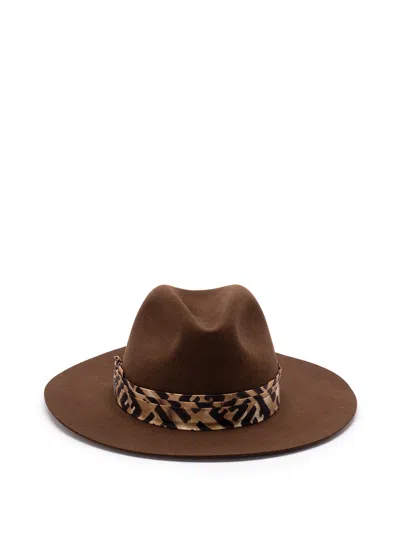 Fendi Stylish Wide Brim Hat With Animal Print In Brown