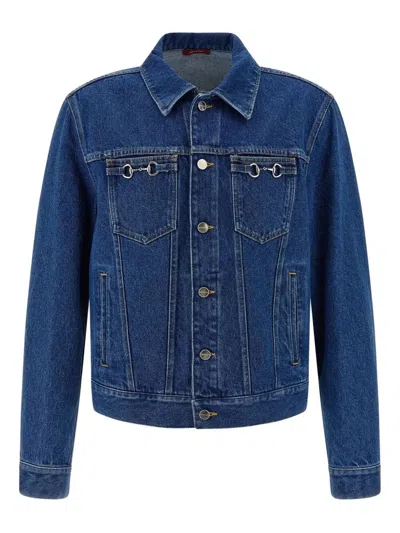 Gucci Horsebit Denim Jacket Puffer Jackets Blue In Blue