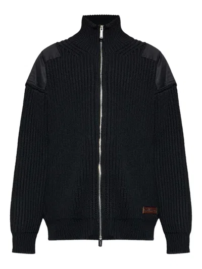Dsquared2 Zip Shoulder-panel Cardigan In Black