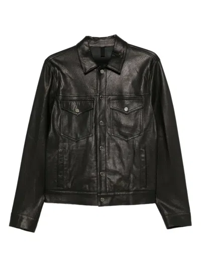 Tagliatore Long Sleeved Buttoned Leather Jacket In Black