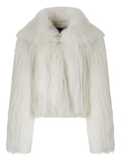Pinko Fur-effect Pea Coat In White