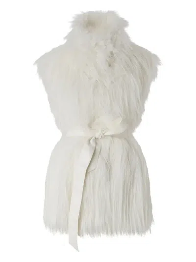 Pinko Soft Fur-effect Aspen Fabric Gilet With High Collar In White