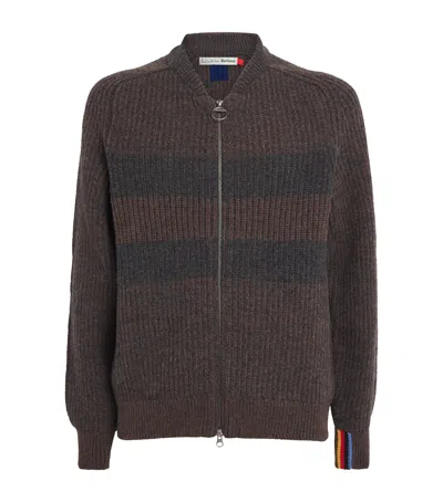 Barbour X Paul Smith Wool Stripe Zip-up Cardigan In Brown