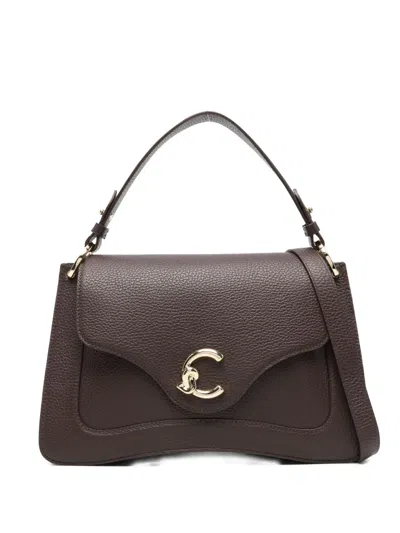 Coccinelle Logo-plaque Leather Tote Bag In Brown