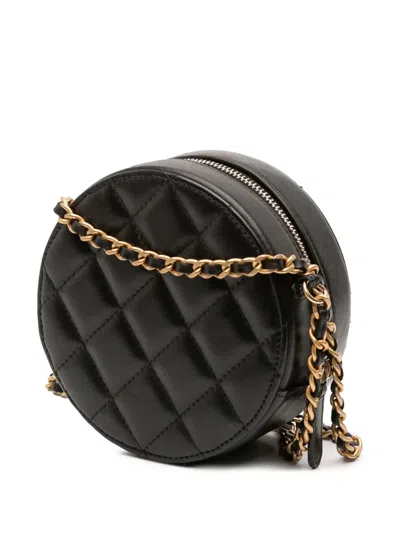 Pre-owned Chanel 2019 Quilted Lambskin Egyptian Amulet Charms Round Clutch With Chain Crossbody Bag In Black