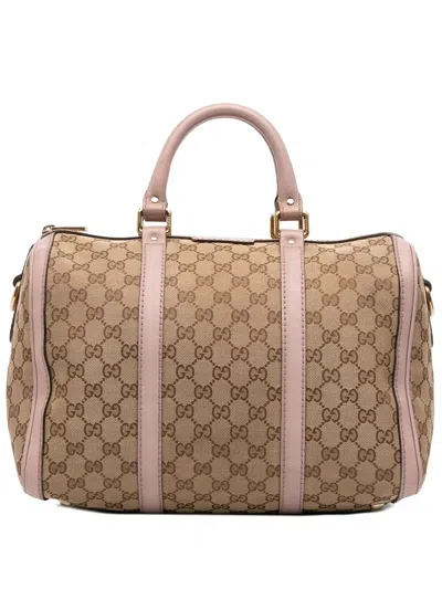 Pre-owned Gucci 2016-2025 Medium Gg Canvas Joy Boston Bag Satchel In Pink