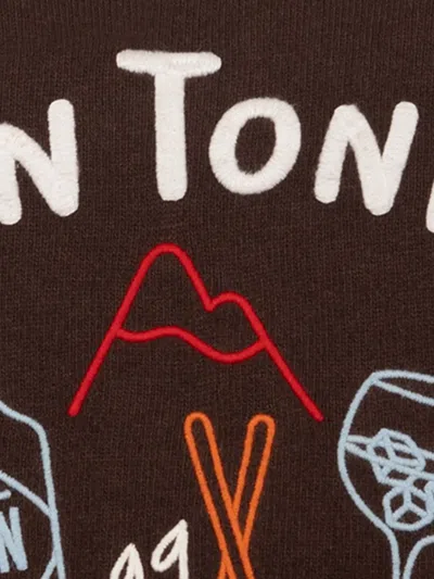 Mc2 Saint Barth Embroidered Crew Neck Sweater In Brown