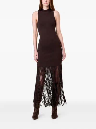 Nicholas Clementine Fringe-hem Rib Knit Maxi Dress In Brown