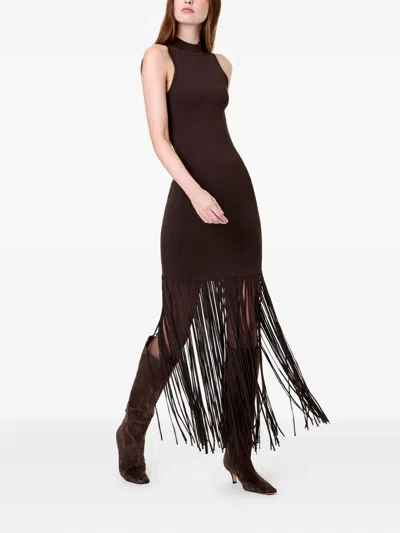 Nicholas Clementine Fringe-hem Rib Knit Maxi Dress In Brown