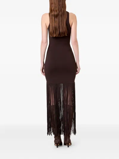 Nicholas Clementine Fringe-hem Rib Knit Maxi Dress In Brown