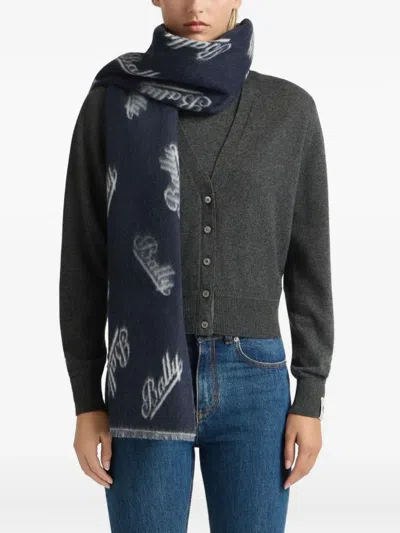 Bally Logo-jacquard Scarf In Blue