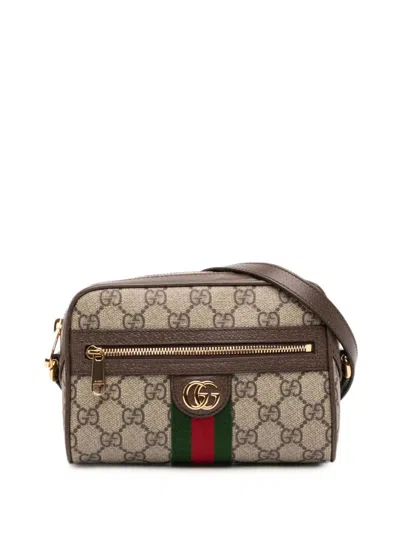 Pre-owned Gucci 2016-2025 Mini Gg Supreme Web Ophidia Crossbody Bag In Brown