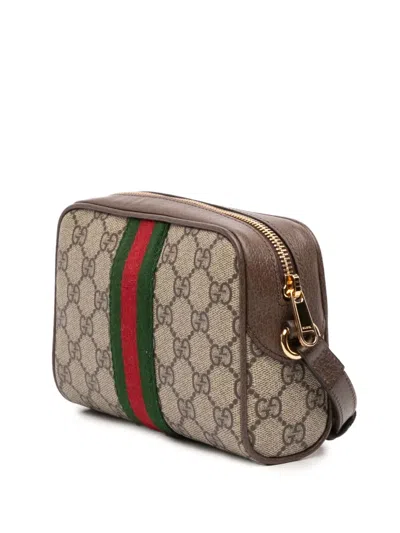 Pre-owned Gucci 2016-2025 Mini Gg Supreme Web Ophidia Crossbody Bag In Brown