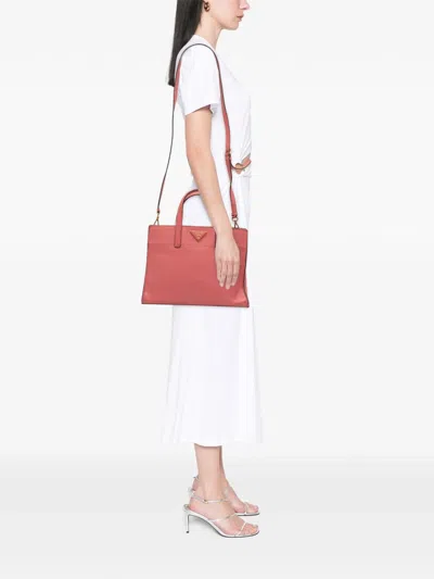 Pre-owned Prada 2010-2025 Saffiano Soft Triple Pocket Tote Satchel In Pink