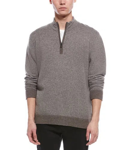 Raffi Diagonal Stripe 1/4-zip Cashmere Mock Neck Sweater In Gray
