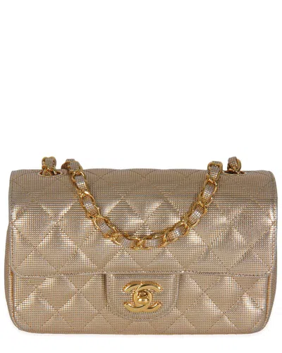 Pre-owned Chanel Gold Lambskin Perforated Mini Rectangular Flap Bag (authentic Pre-  Loved)