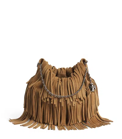 Tory Burch Fleming Small Brown Shoulder Bag With Chain Strap And Fringe Design In Suede Woman In Brown