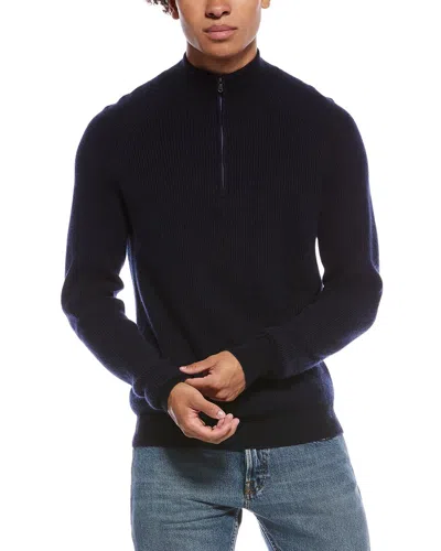 Amicale Cashmere Two-tone Plaited Rib Cashmere 1/4-zip Sweater In Black