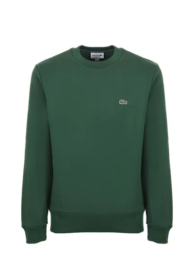 Lacoste Green Brushed Cotton Sweatshirt In Green