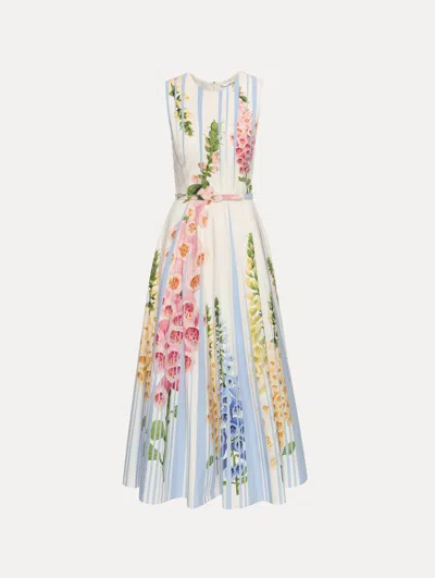 Oscar De La Renta Foxglove Sleeveless Stretch Cotton Dress In Multi