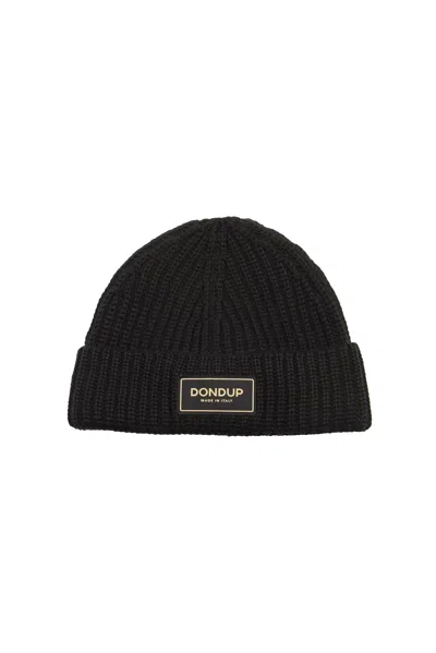 Dondup Logo-patch Ribbed-knit Beanie In Black