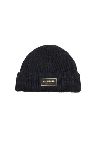 Dondup Logo-patch Ribbed-knit Beanie In Black