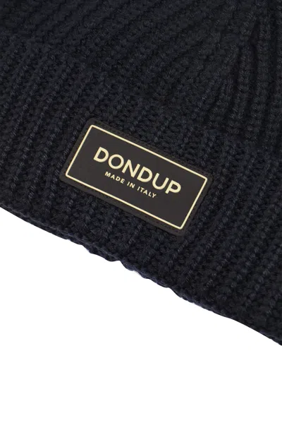 Dondup Logo-patch Ribbed-knit Beanie In Black