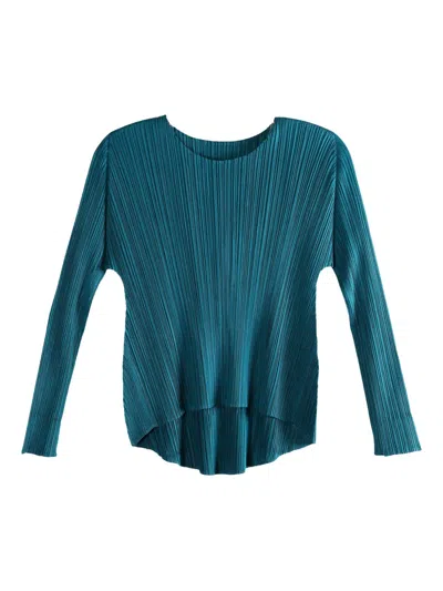 Issey Miyake Pleated Long-sleeve Top In Blue