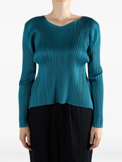 Issey Miyake Pleated Long-sleeve Top In Blue