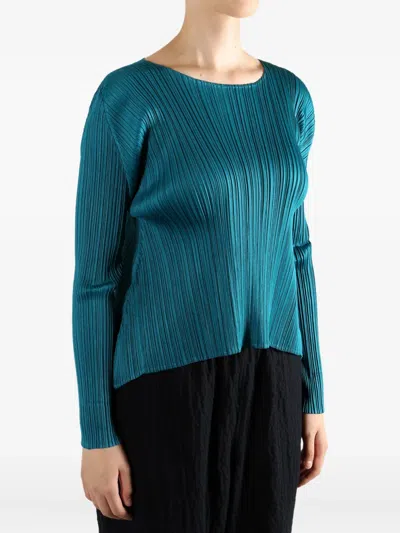 Issey Miyake Pleated Long-sleeve Top In Blue
