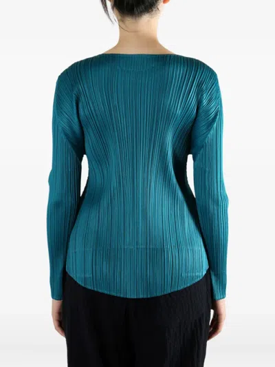 Issey Miyake Pleated Long-sleeve Top In Blue