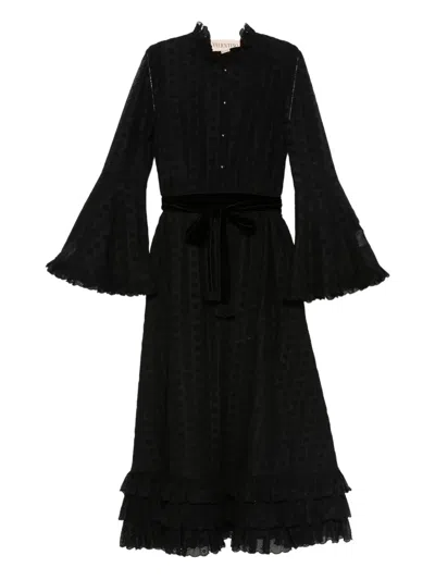Valentino Ruffled Bell-sleeve Dress In Black