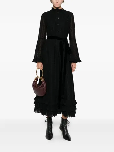 Valentino Ruffled Bell-sleeve Dress In Black