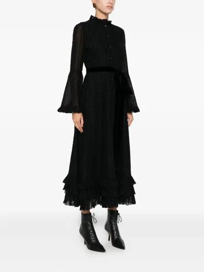 Valentino Ruffled Bell-sleeve Dress In Black