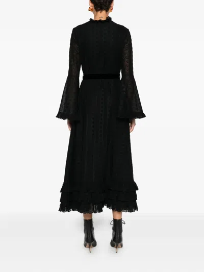 Valentino Ruffled Bell-sleeve Dress In Black