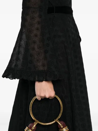 Valentino Ruffled Bell-sleeve Dress In Black