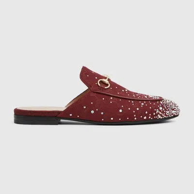 Gucci Crystal Horsebit Princetown Mules In Red