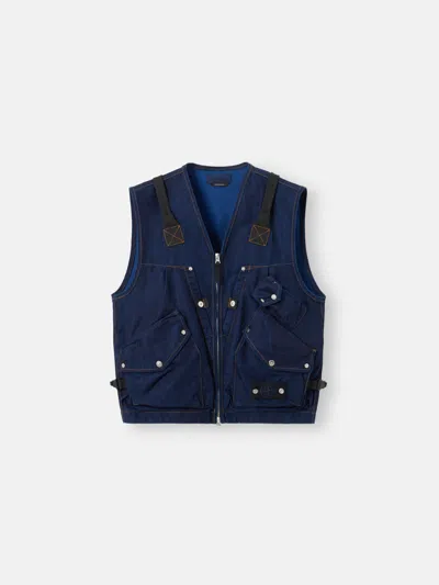 Stone Island Indigo Blue Zip Vest In Cotton Blend