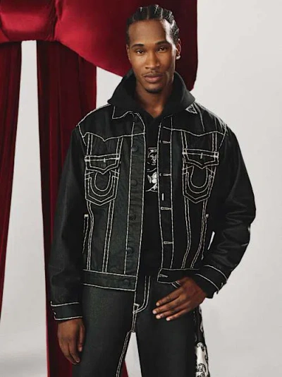 True Religion Men's Oversized Super T Coated Denim Jacket In Black