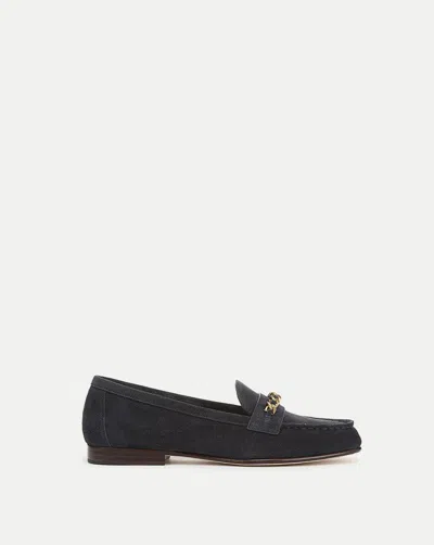 Veronica Beard Penny Suede Chain-link Loafer In Blue