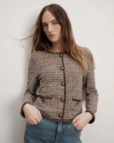 Veronica Beard Brisa Tweed Button-front Jacket In Brown