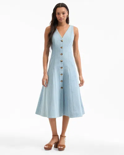 Veronica Beard Button-front Sleeveless Midi Dress In Blue
