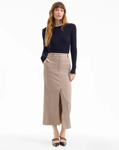 Veronica Beard Check-pattern Split Midi Skirt In Neutral
