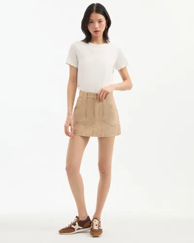 Veronica Beard Stelene Denim Mini Skirt In Stone Khaki In Brown