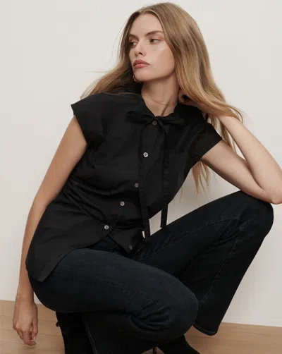 Veronica Beard Joon Tie-neck Button-down Blouse In Black