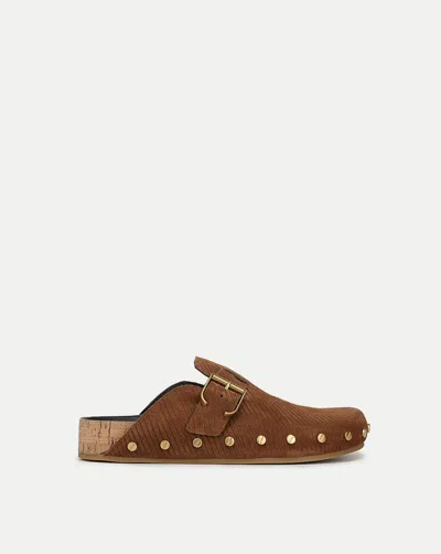 Veronica Beard Fern Suede Buckle Cozy Loafer Clogs In Caramel