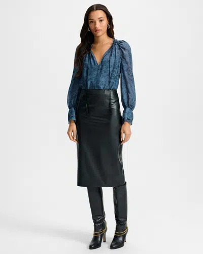 Veronica Beard Holmes Faux Leather Skirt In Blue