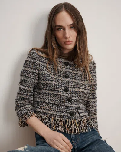 Veronica Beard Lyons Fringe Italian Tweed Jacket In Gray